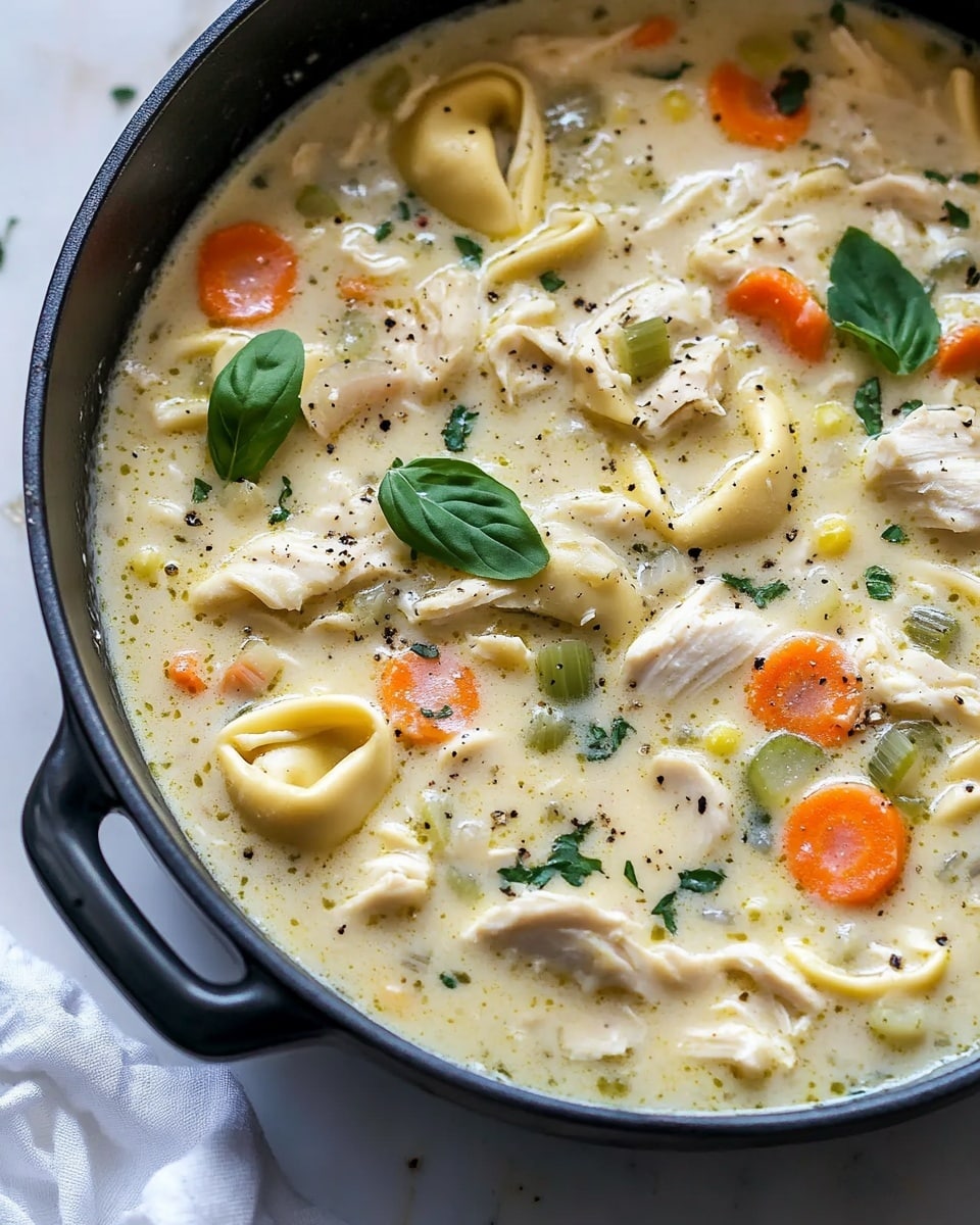 A white soup cup filled with creamy chicken and dumpling soup sits on a white marbled surface. The soup shows layers of chunky white dumplings, orange carrot pieces, green celery bits, and herbs in a light creamy broth with black pepper sprinkled on top. The cup has a simple design with a handle on the left side. Blurred white cloth and a white bowl are in the background. photo taken with an iphone --ar 4:5 --v 6.1