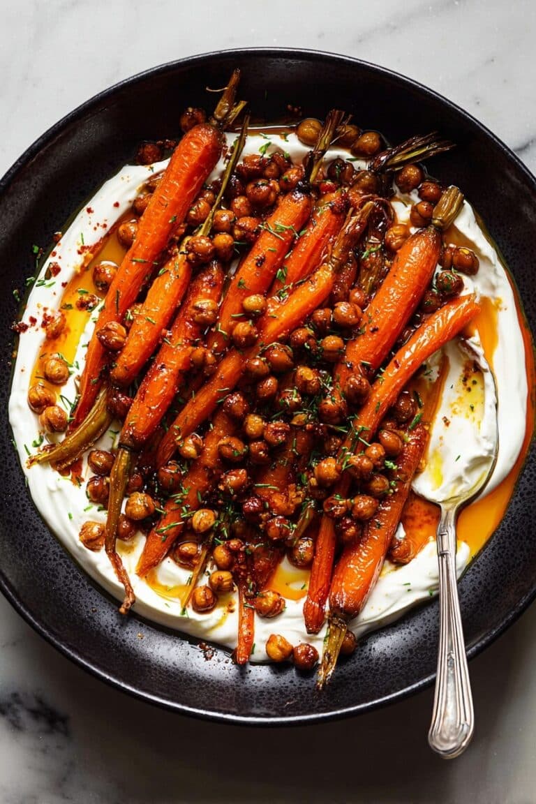 Spicy Maple Roasted Carrots with Crispy Chickpeas and Yogurt Sauce Recipe