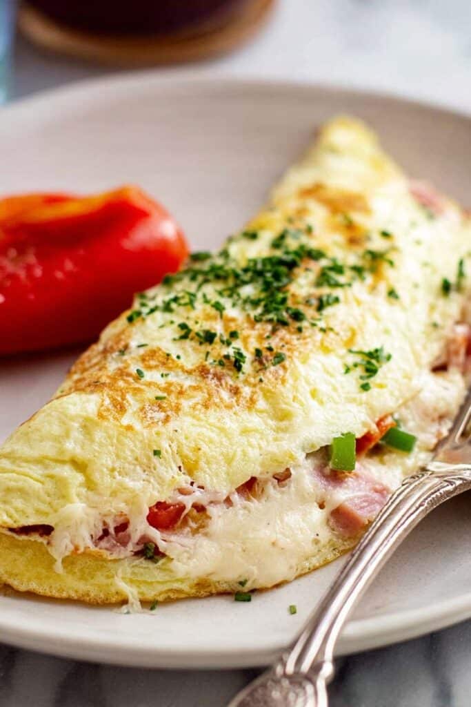 Fluffy Egg White Omelette with Asparagus, Prosciutto, and Pecorino Recipe