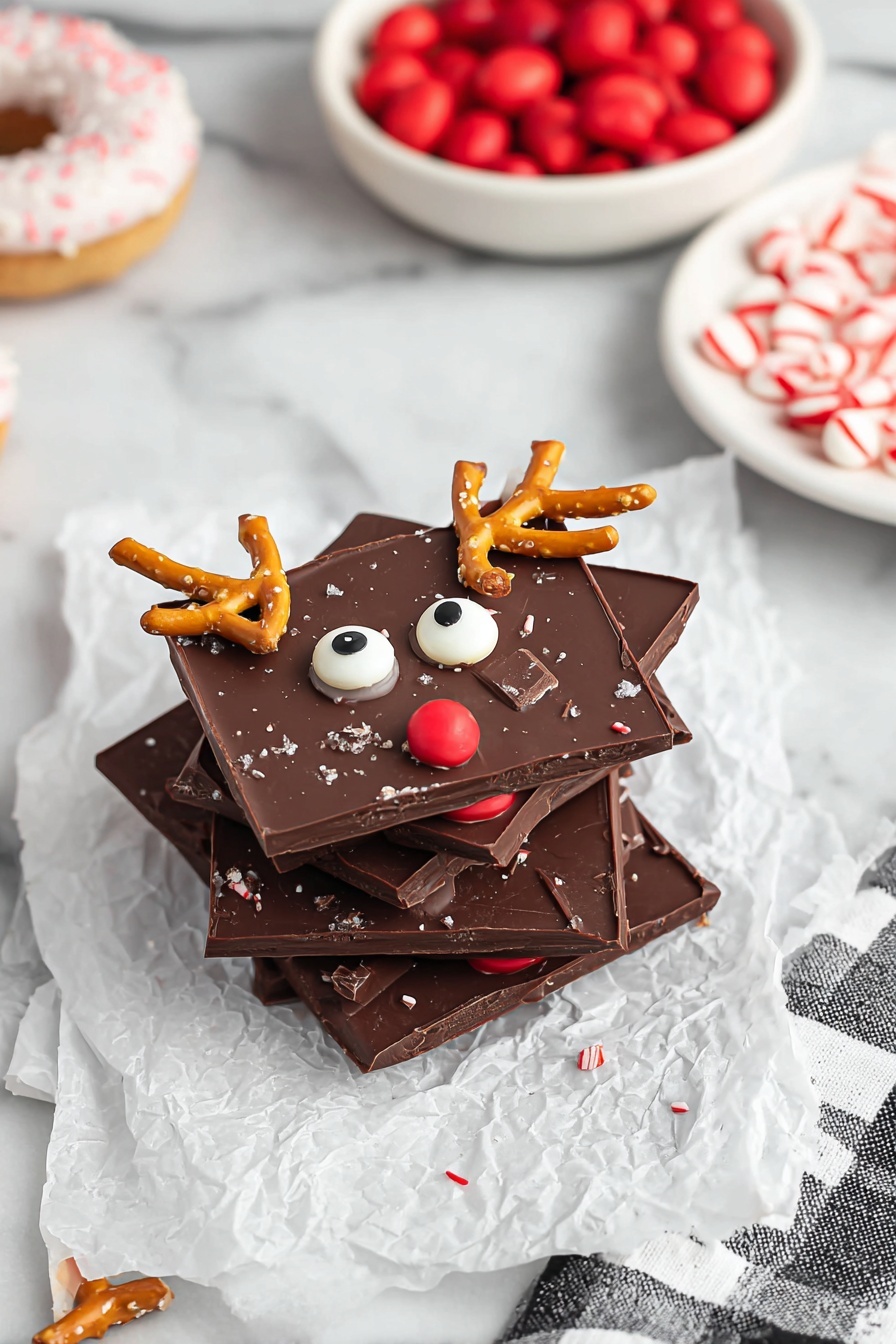 Peppermint Reindeer Chocolate Bark Recipe - Recipe Image