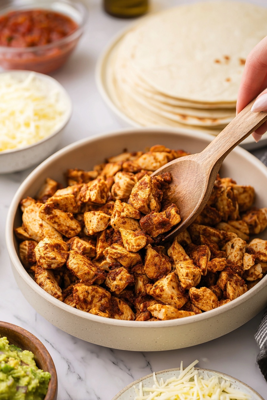 Copycat Chipotle Chicken, smoky spicy chicken, homemade Mexican chicken, flavorful chicken marinade, easy chicken recipe - A clear resealable plastic bag filled with raw meat pieces submerged in a deep reddish-brown marinade, with visible oil and spices floating around the meat. The bag lies flat on a white marbled surface, and part of a white and black striped cloth is visible to the right side of the frame. The marinade appears thick with a slightly oily texture, evenly coating the meat inside, creating a rich, seasoned look. Photo taken with an iphone --ar 2:3 --v 7