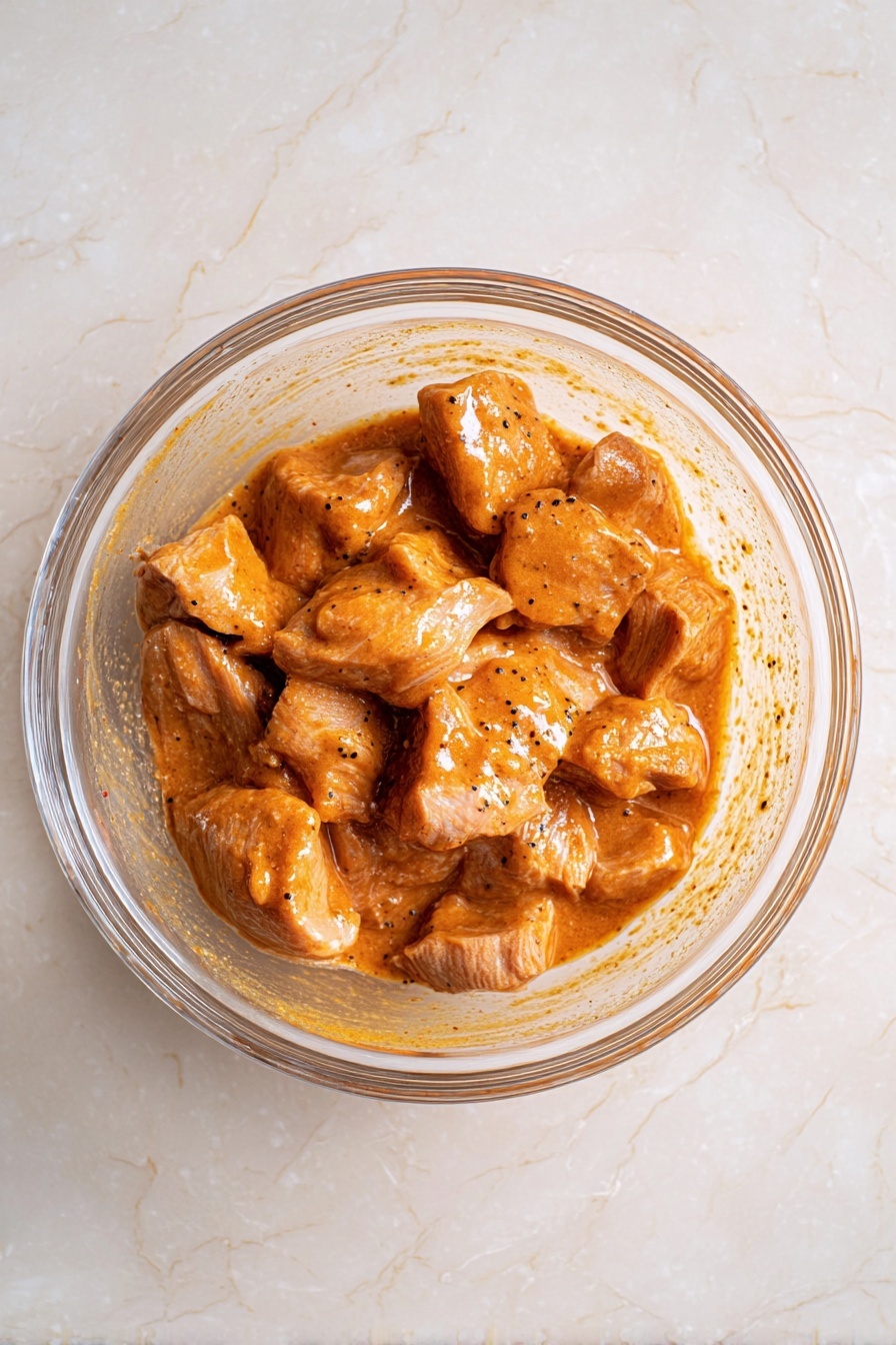 Buffalo Chicken Bowls with Veggies, spicy chicken bowls, healthy chicken dinner, easy dinner recipes, customizable chicken bowls - A black frying pan holds several small, unevenly shaped pieces of cooked food with a rich brown color and a slightly shiny surface, showing they are coated with sauce or oil. The pan’s base is lightly coated with cooked-on sauce drips and bits, giving a textured appearance. This pan rests on a white marbled surface, emphasizing the dark pan and golden brown cooked pieces inside. Photo taken with an iphone --ar 2:3 --v 7