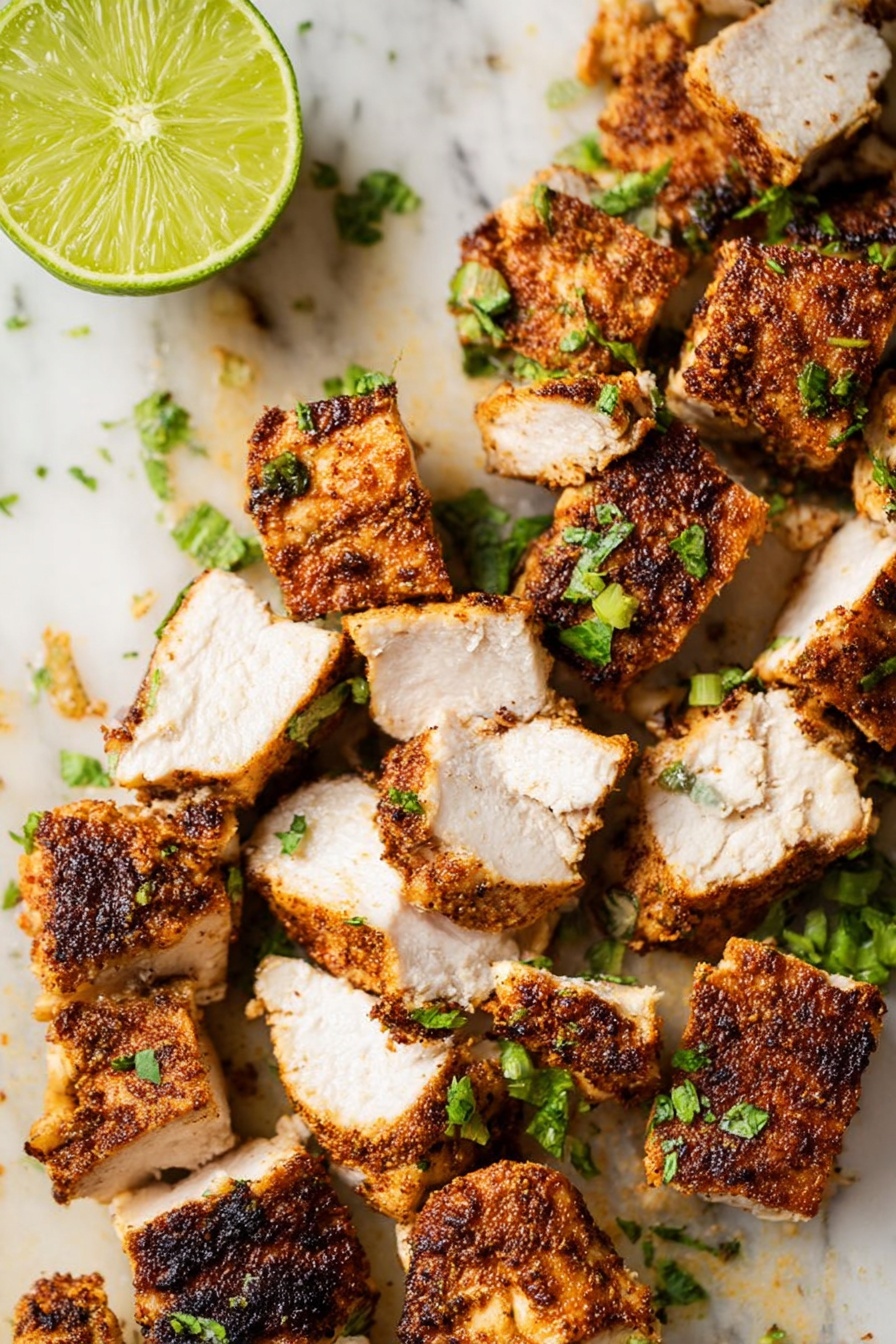 Air Fryer Chicken Burrito Bowl, healthy burrito bowl, quick dinner recipes, Tex-Mex bowls, easy air fryer recipes - Two raw, pale pink chicken pieces are laid flat side by side on clear plastic wrap over a wooden cutting board. A shiny silver meat tenderizer with a flat face and a spiked face rests across the middle of the chicken. Above the board, there is fresh green cilantro, one whole lime and two lime halves showing juicy light green insides, and a small white triangular bowl filled with white salt. The scene is set on a white marbled surface photo taken with an iphone --ar 2:3 --v 7