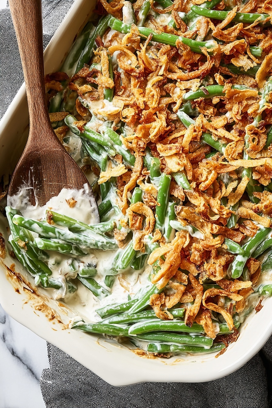 Creamy Green Bean Casserole with French Onions Recipe - Recipe Image