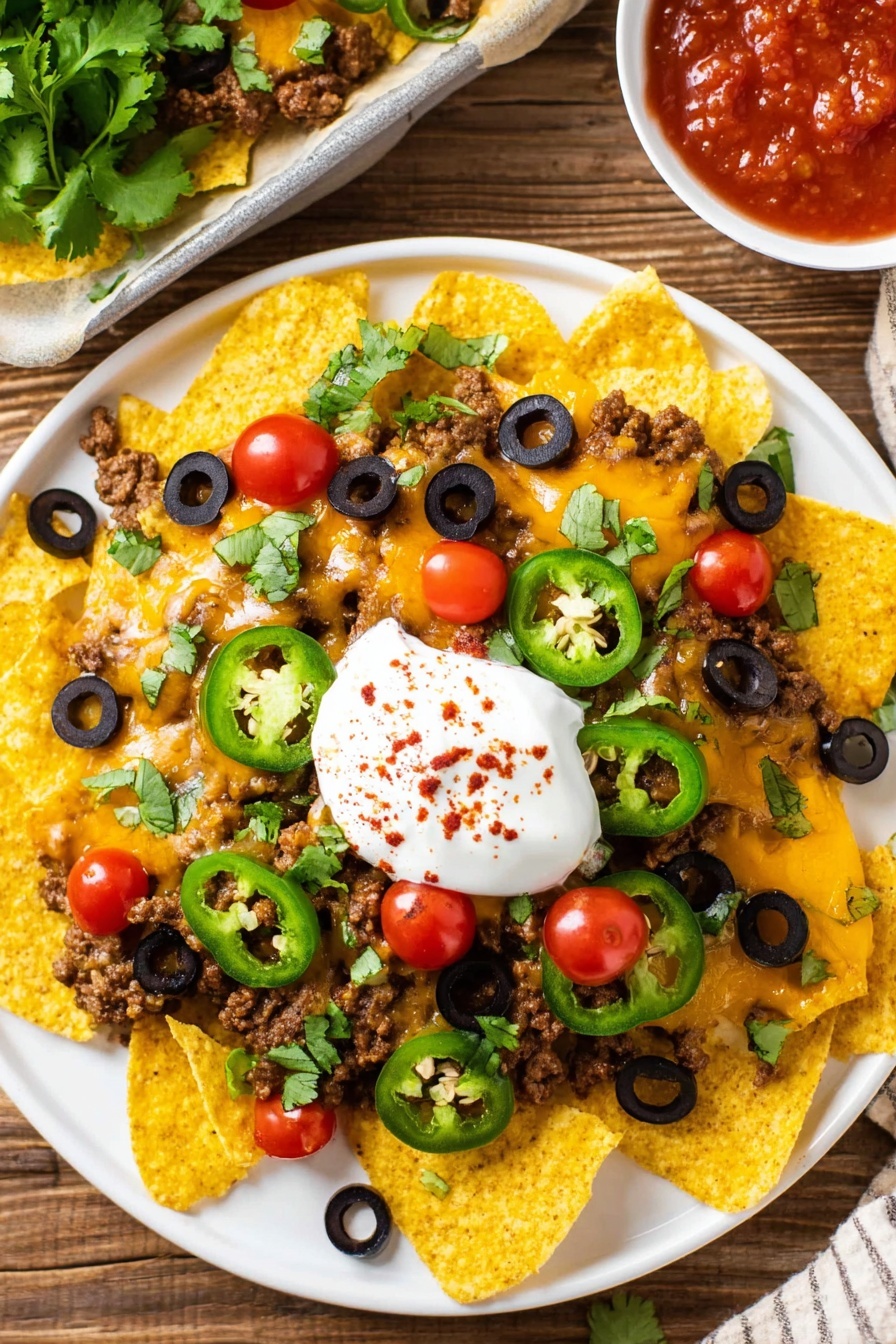 Loaded Beef Nachos with Cheddar and Toppings Recipe - Serving Suggestion